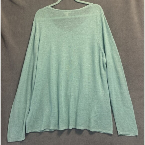Eileen Fisher Button Front Cardigan Organic Linen Plus Size 2X Blue Coastal - Picture 2 of 6